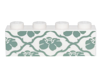 LEGO stones (printed) - 1 x 4 with sand -green flower and vine pattern (white)