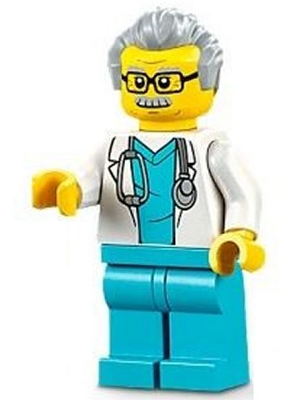 LEGO City Minifigure - doctor with stethoscope and glasses (light gray hair)