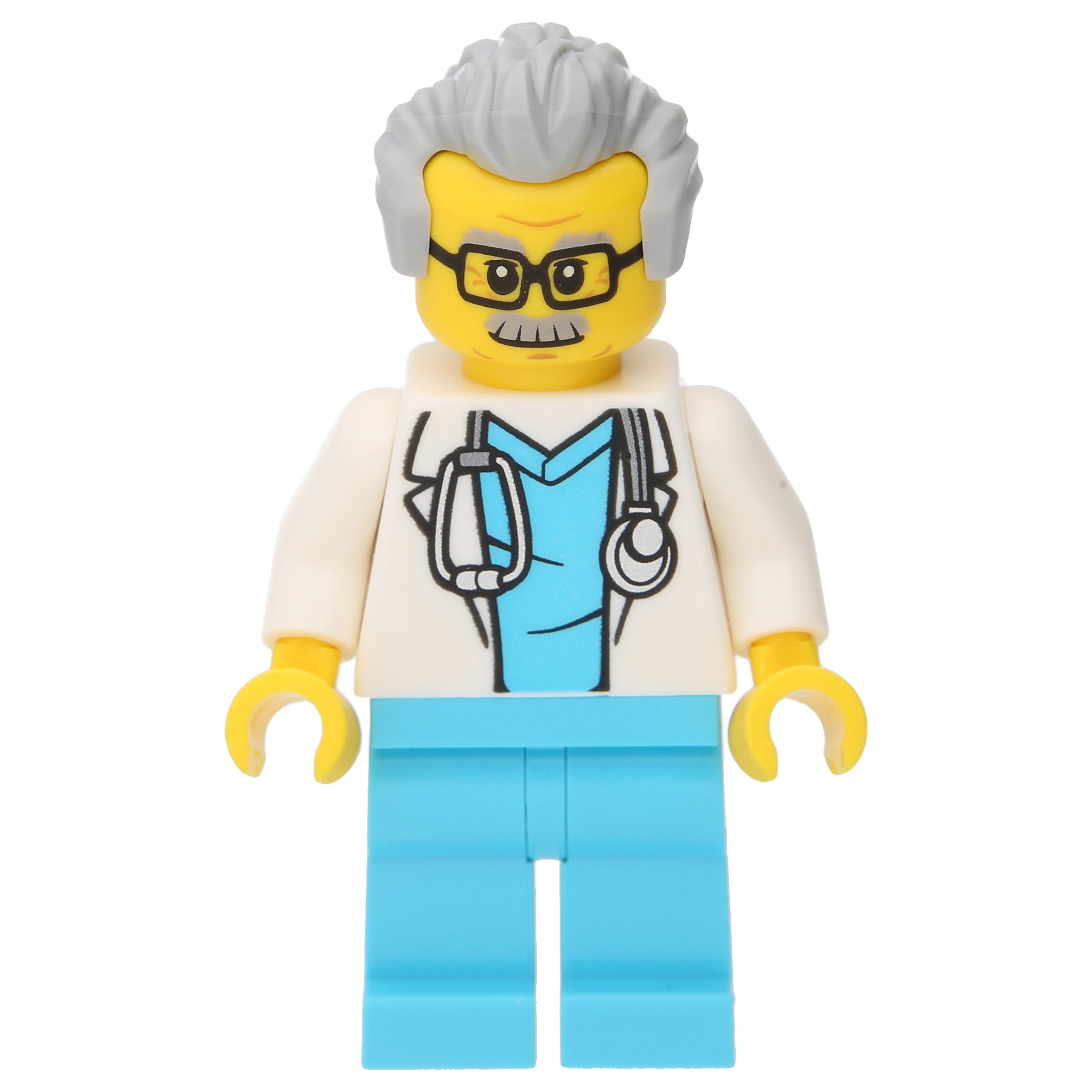 LEGO City Minifigure - doctor with stethoscope and glasses (light gray hair)