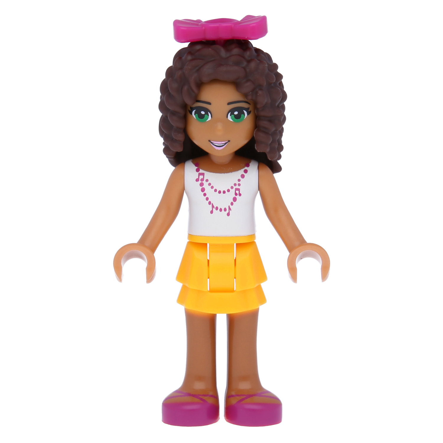 LEGO Friends Minifigur - Andrea mit pinker Haarschleife (hellorangener Rock)