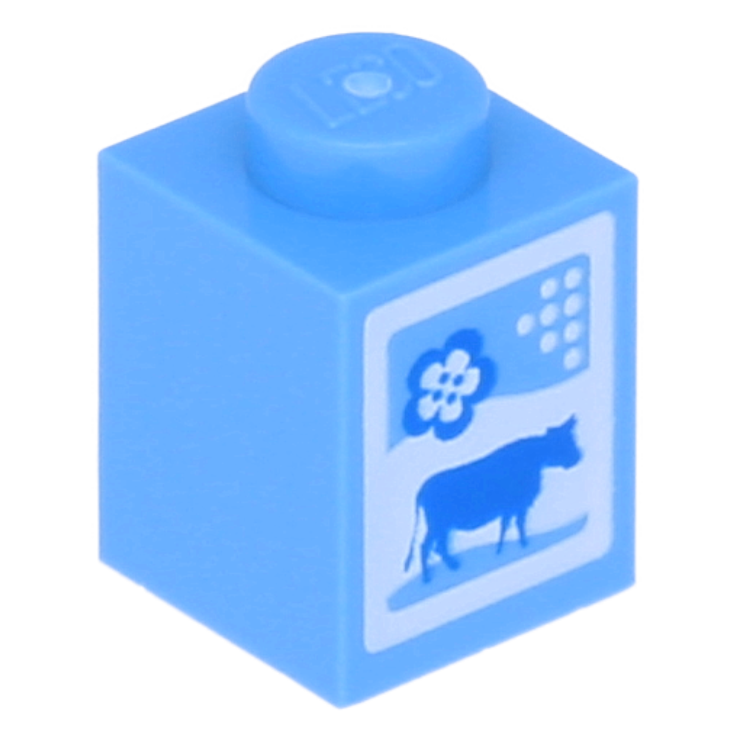 LEGO Steine (bedruckt) - 1 x 1 mit Kuh- und Blumenmuster (mittleres Blau) (Milk Carton)