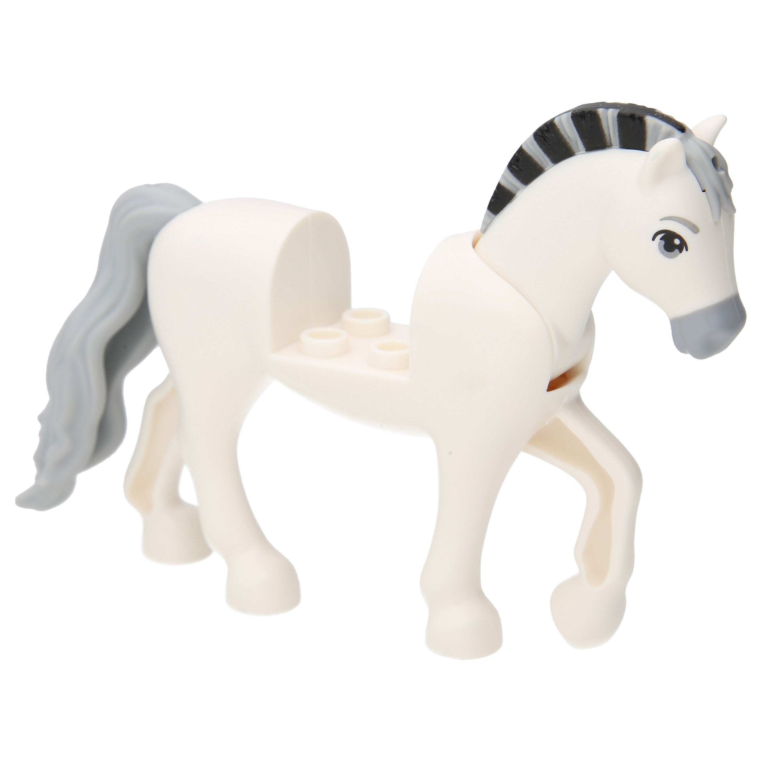 LEGO Pferde - Beweglicher Hals, schwarz gestreifte Mähne und 2 x 2 Aussparung (Weiß)