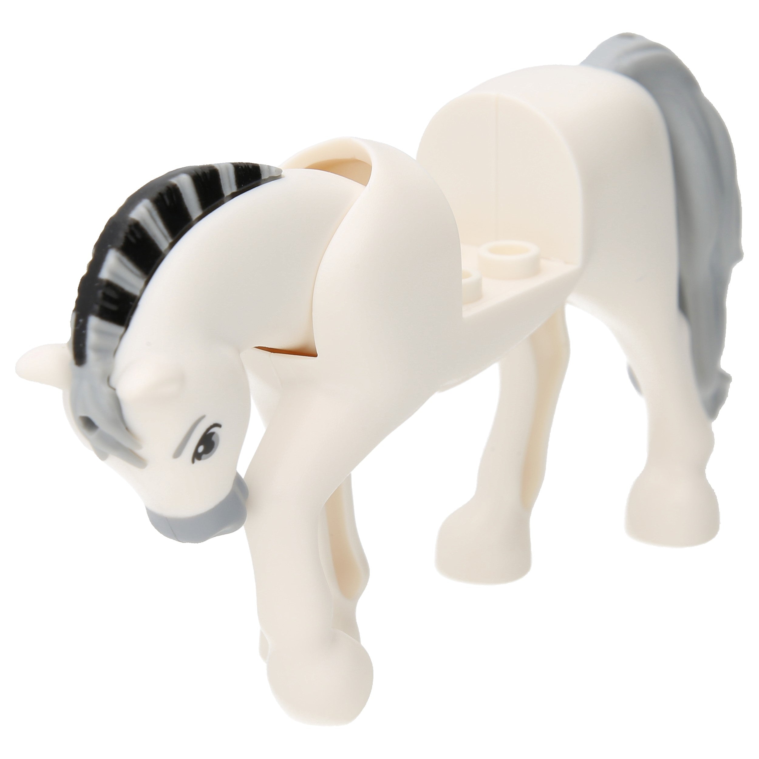 LEGO Pferde - Beweglicher Hals, schwarz gestreifte Mähne und 2 x 2 Aussparung (Weiß)