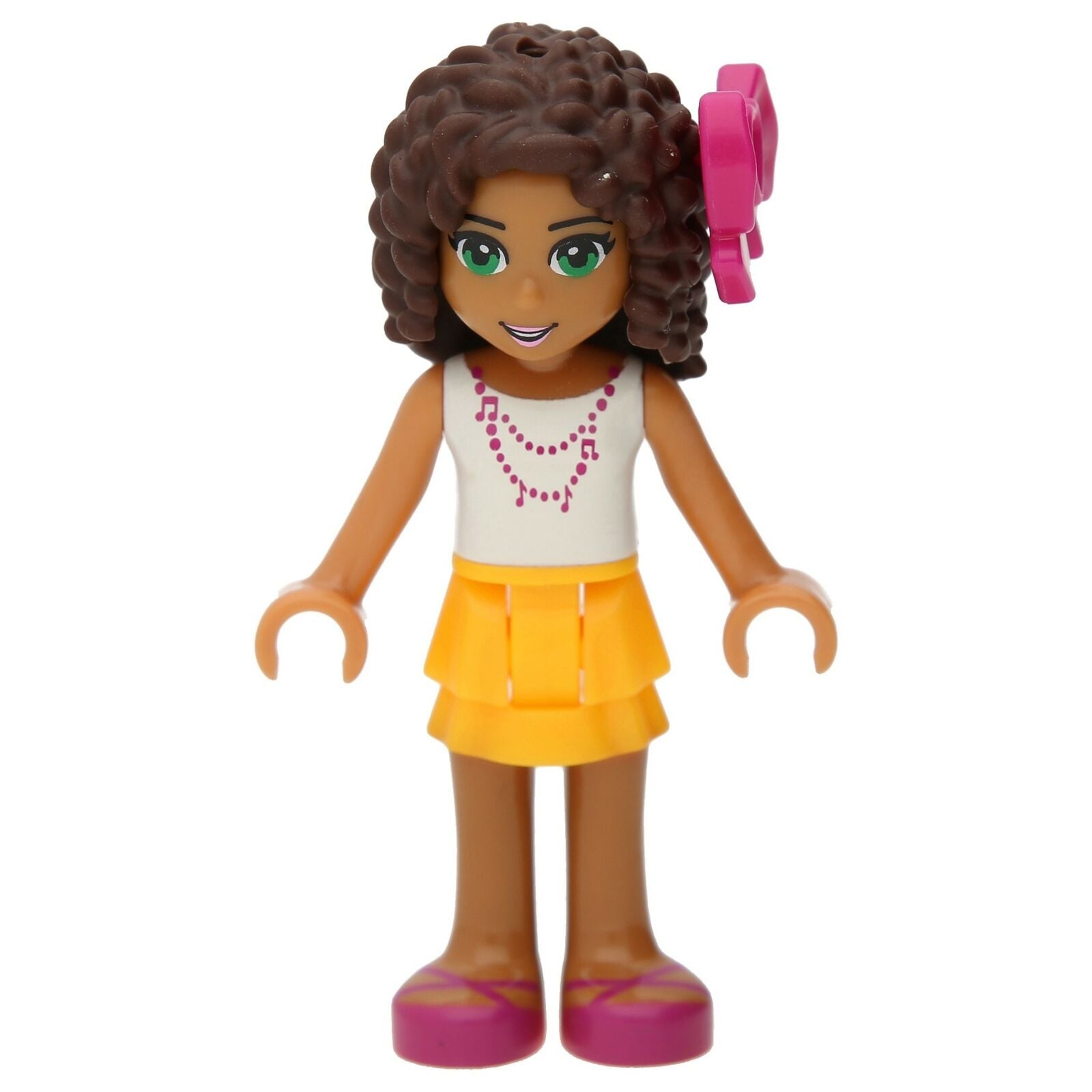 LEGO Friends Minifigur - Andrea mit pinker Haarschleife (hellorangener Rock)