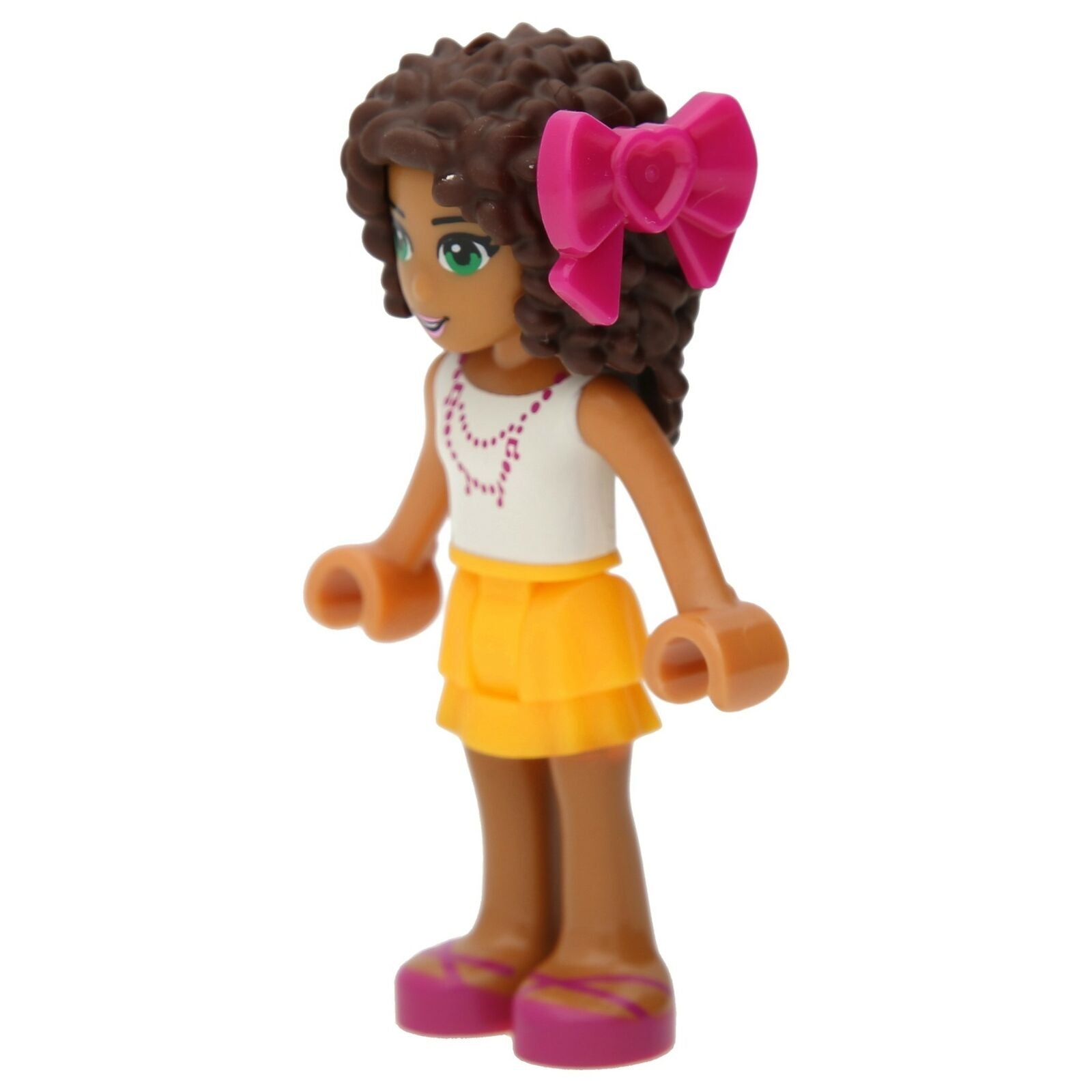 LEGO Friends Minifigur - Andrea mit pinker Haarschleife (hellorangener Rock)