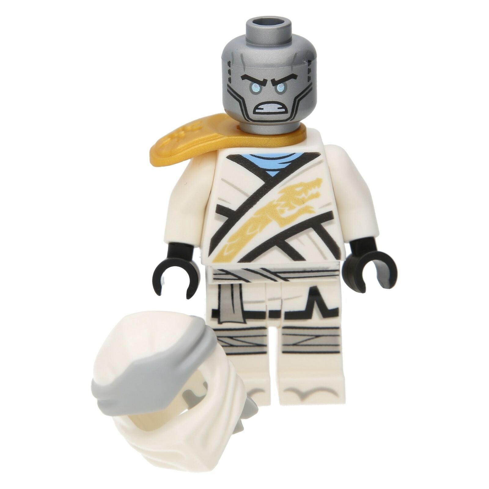 Lego Ninjago Minifigure - Zane with a golden shoulder pad (Mattsilberner Head)